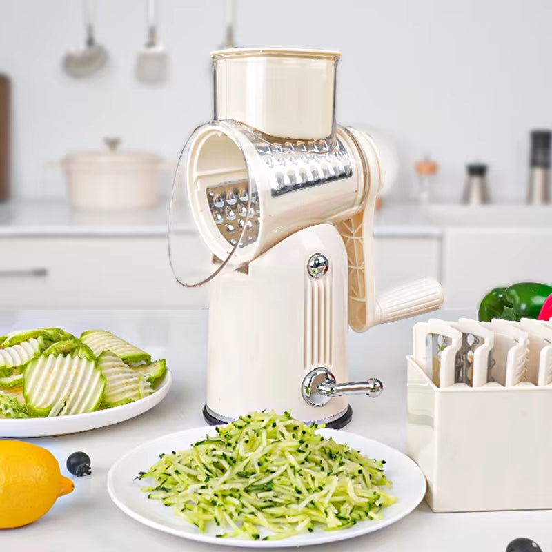 Simple Kitchen Multi-Function Rotary Cheese Grater & Vegetable Slicer – 5 Interchangeable Blades Manual Drum Cutter for Fruits, Nuts & Vegetables